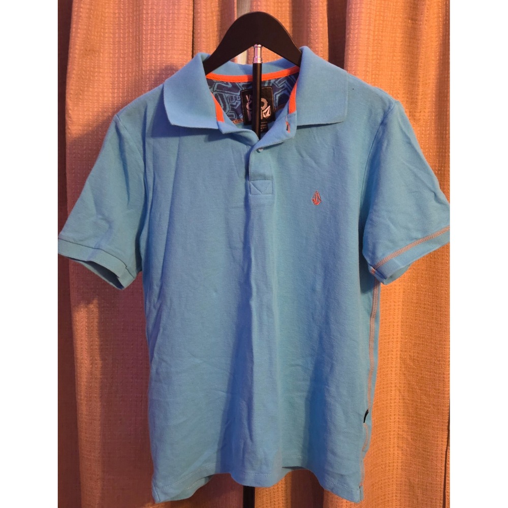Volcom 2 Button Polo Shirt Mens Size Medium Blue Orange